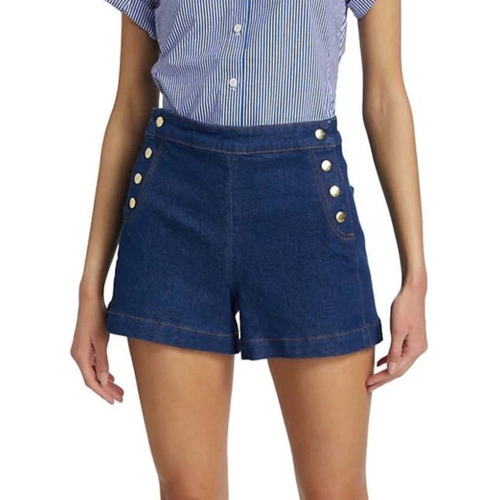 The FRAME Sailor Snap Short in Adele Dark Indigo Gold Button High Rise Size 24